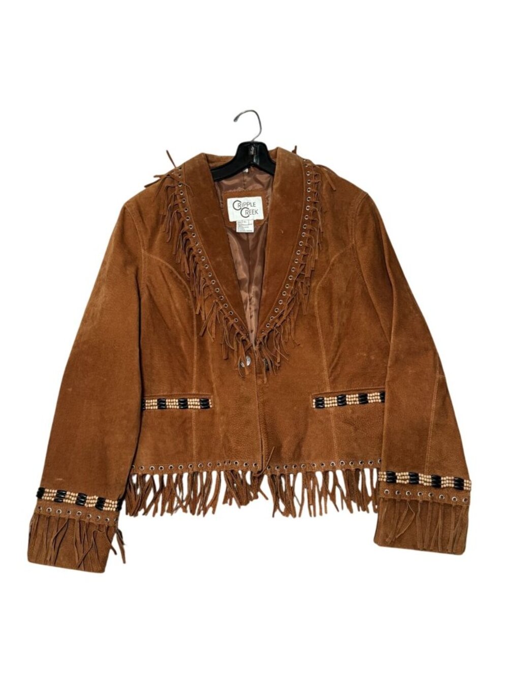 Cripple Creek Womens Western Suede Fringe Jacket Beaded Trim Brown XL 23" Vintag - Picture 9 of 14